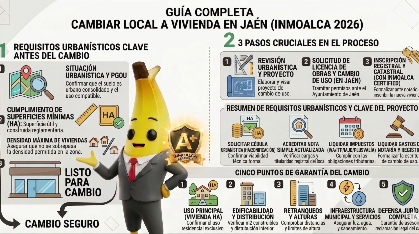 cambiar local a vivienda Jaén requisitos urbanísticos Inmoalca