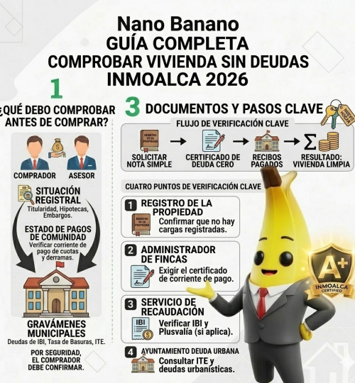 infografía Nano Banano checklist comprobar vivienda sin deudas antes compra Inmoalca