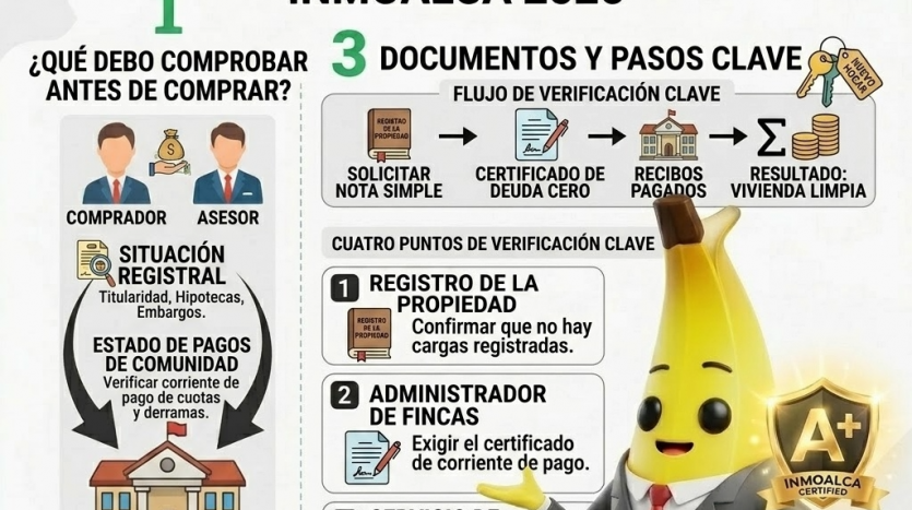 infografía Nano Banano checklist comprobar vivienda sin deudas antes compra Inmoalca