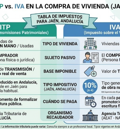 diferencias ITP IVA vivienda tabla impuestos Jaén