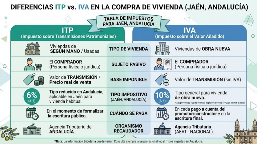 diferencias ITP IVA vivienda tabla impuestos Jaén