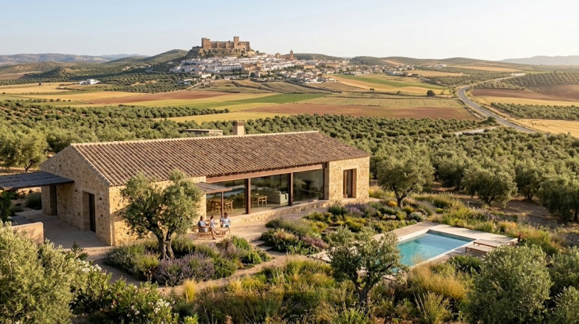Casa de campo moderna con piscina en las afueras de Alcalá la Real con vistas a la Fortaleza de la Mota