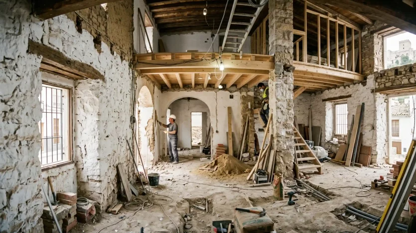 Interior de casa tradicional en Alcalá la Real en proceso de reforma integral.