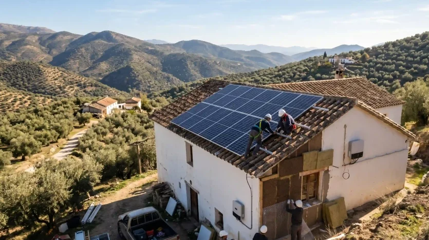 Instalación de paneles solares y aislamiento en vivienda de la Sierra Sur de Jaén.