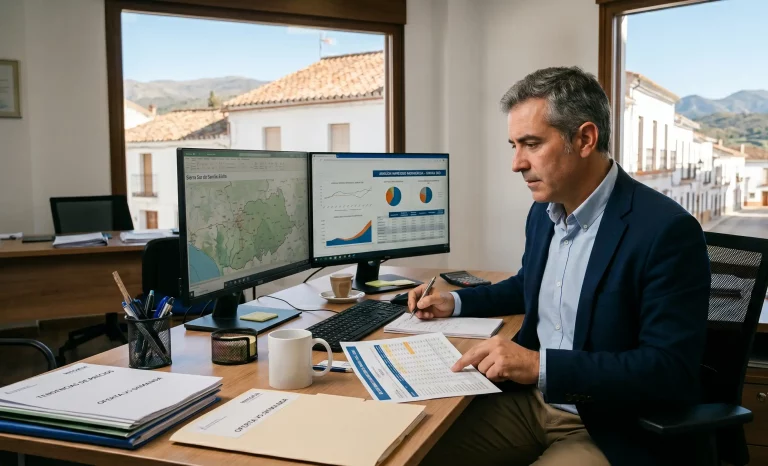 Experto de Inmoalca analizando datos del mercado inmobiliario en la Sierra Sur.