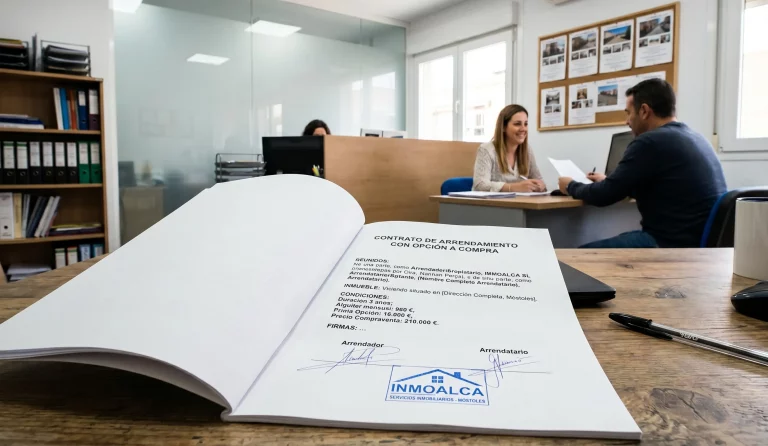 Documento de contrato de alquiler con opción a compra en la oficina de Inmoalca.