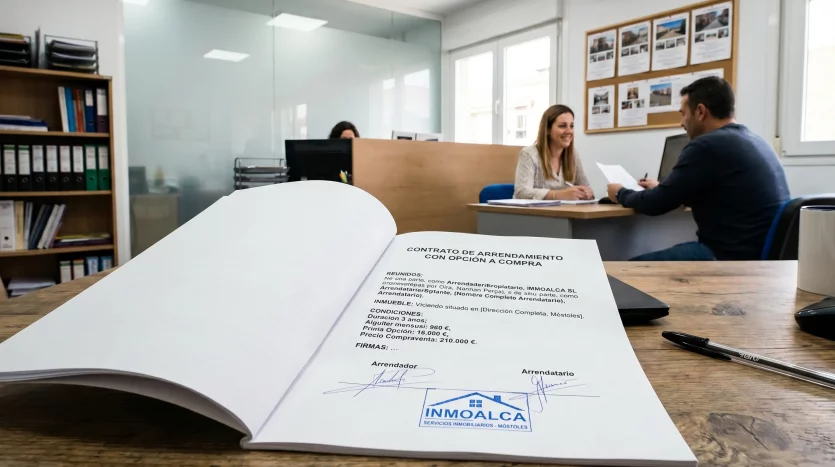 Documento de contrato de alquiler con opción a compra en la oficina de Inmoalca.