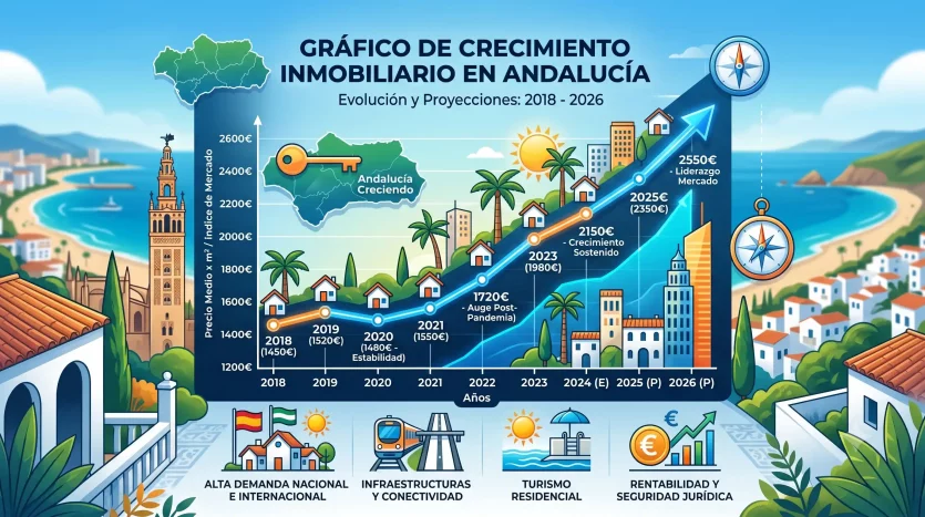 Gráfico de crecimiento inmobiliario en Andalucía