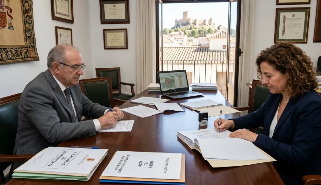 Firma de escrituras coordinadas entre Catastro y Registro en Alcalá la Real.