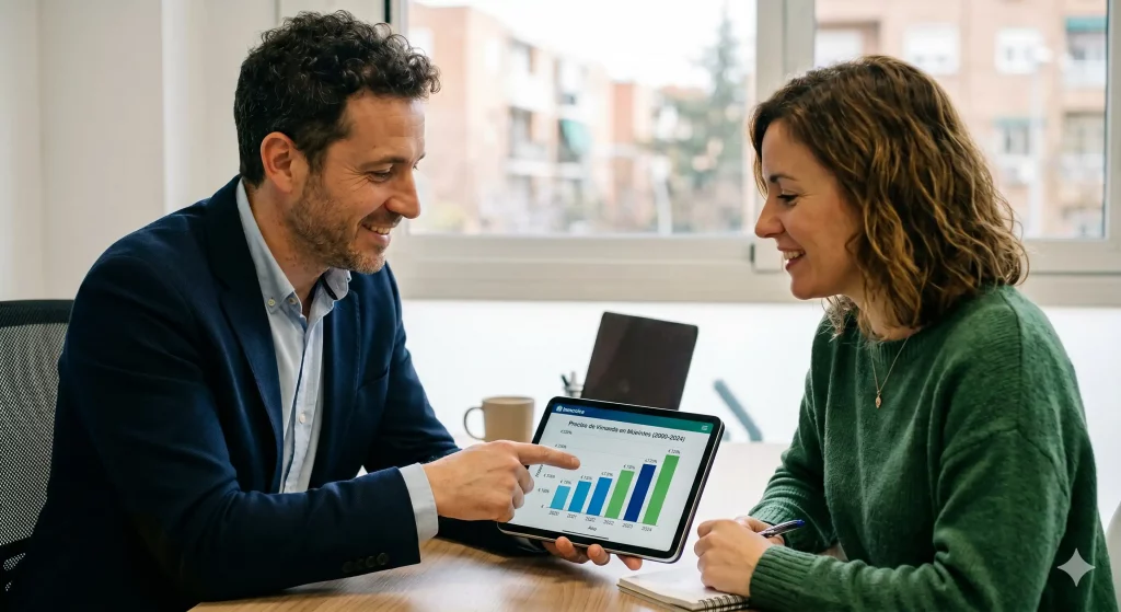 Agente inmobiliario realizando tasación gratuita en Alcalá la Real.