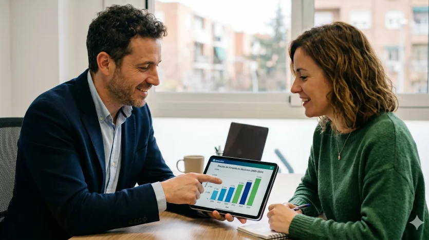 Agente inmobiliario realizando tasación gratuita en Alcalá la Real.
