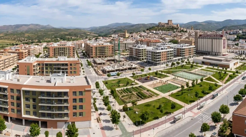 Edificios modernos y zonas de expansión residencial en el barrio del Silo, Alcalá la Real.