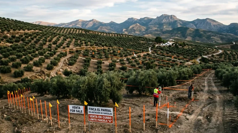 Finca de olivos en la Sierra Sur de Jaén lista para delimitar parcelas antes de comprar.