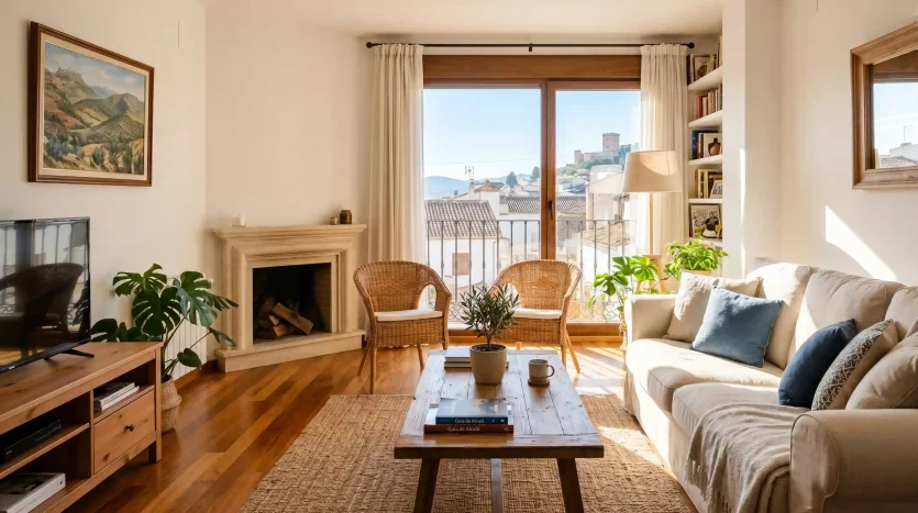 Salón con orientación sur y luz natural en una vivienda en Alcalá la Real.
